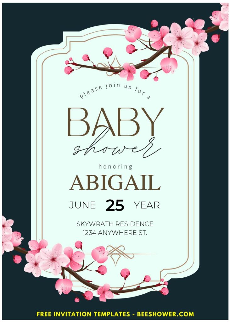 (Easily Edit PDF Invitation) Japanese Sakura Baby Shower Invitation D