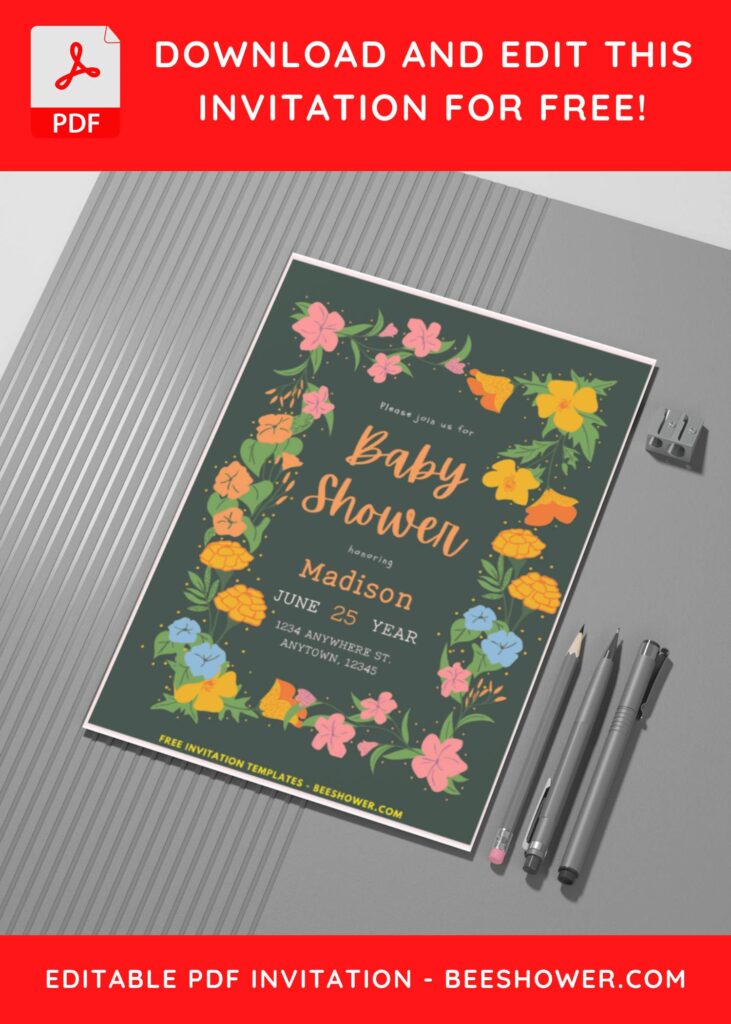 (Easily Edit PDF Invitation) Floral Art Deco Baby Shower Invitation G