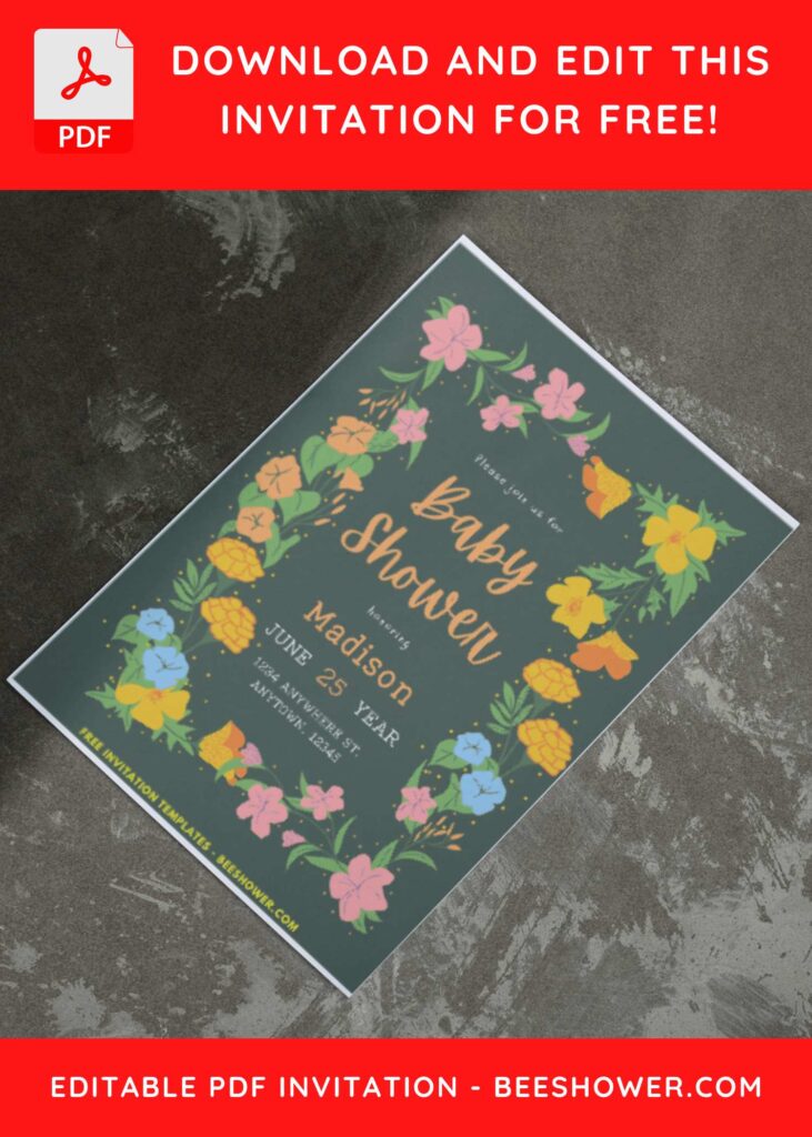 (Easily Edit PDF Invitation) Floral Art Deco Baby Shower Invitation I