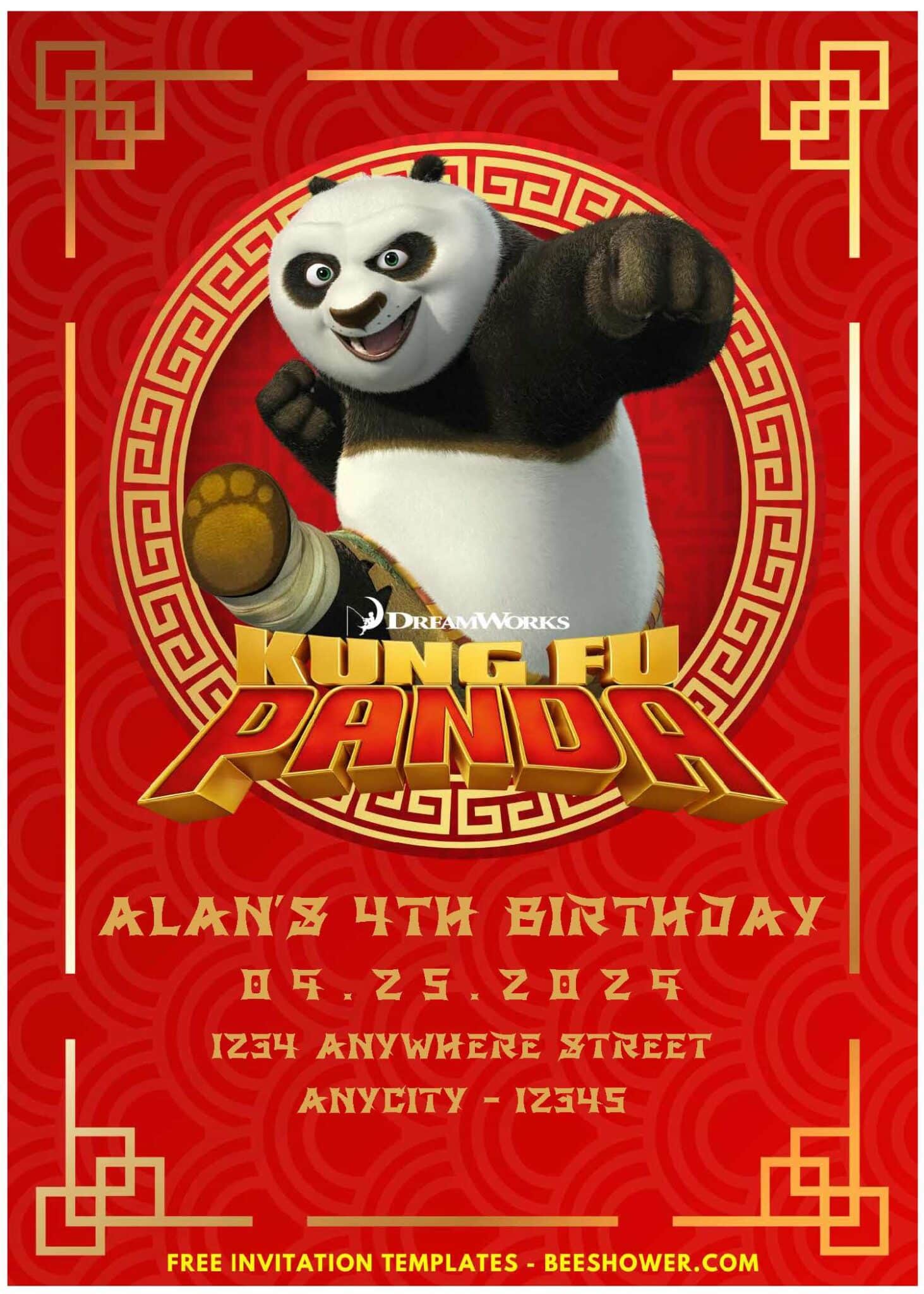 (Easily Edit PDF Invitation) Kung Fu Panda 4 Baby Shower Invitation ...