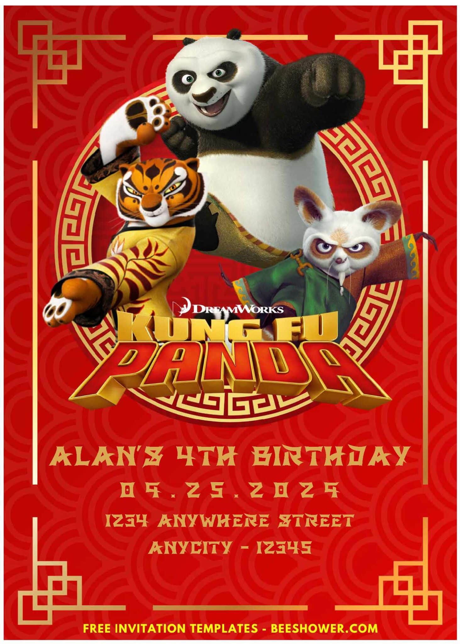 (Easily Edit PDF Invitation) Kung Fu Panda 4 Baby Shower Invitation ...