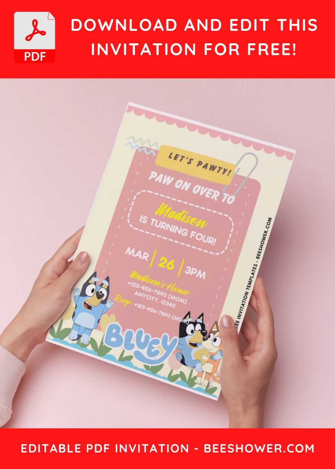 (Easily Edit PDF Invitation) Bluey Baby Shower Invitation | Beeshower