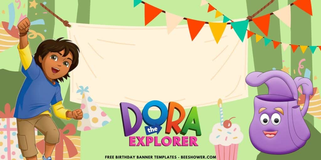 (Free Canva Template) Cute Dora The Explorer Birthday Banner Templates C