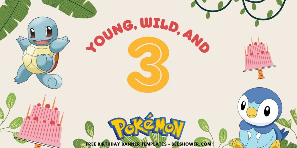 (Free Canva Template) Lovely Pokemon Jungle Bash Birthday Banner Templates D