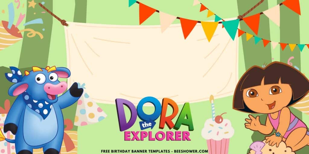 (Free Canva Template) Cute Dora The Explorer Birthday Banner Templates D