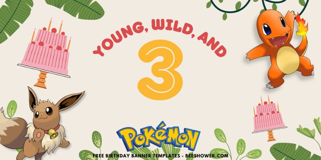 (Free Canva Template) Lovely Pokemon Jungle Bash Birthday Banner Templates E