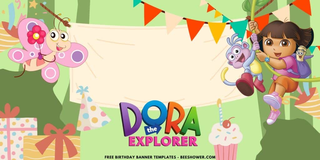 (Free Canva Template) Cute Dora The Explorer Birthday Banner Templates E