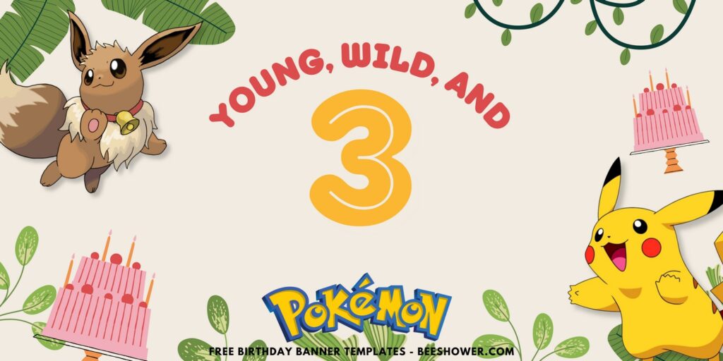 (Free Canva Template) Lovely Pokemon Jungle Bash Birthday Banner Templates F