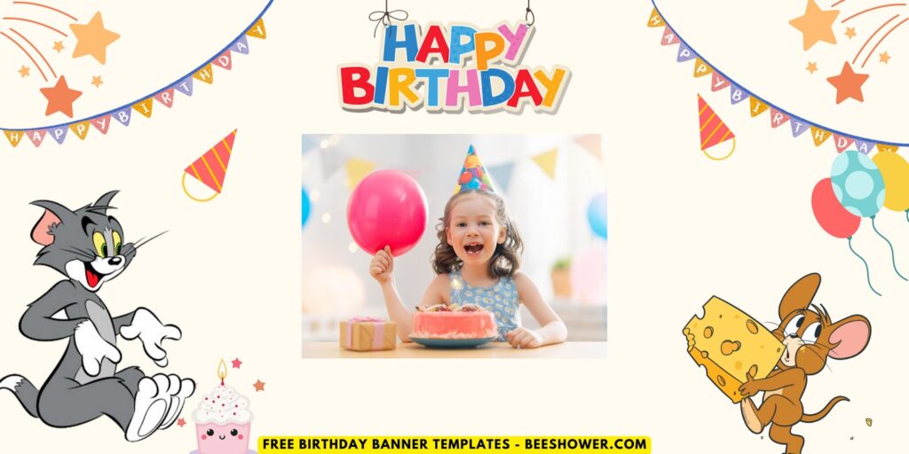 (Free Canva Template) Cutesy Tom And Jerry Birthday Banner Templates F