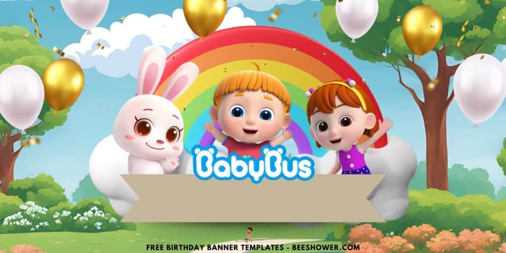 (Free Canva Template) Magical Rainbow BabyBus Birthday Backdrop Templates D