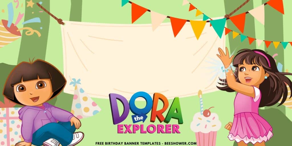 (Free Canva Template) Cute Dora The Explorer Birthday Banner Templates F