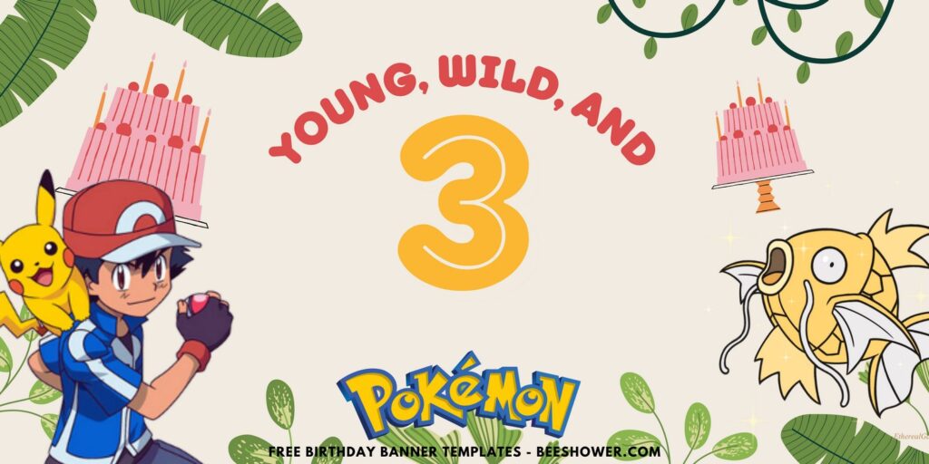 (Free Canva Template) Lovely Pokemon Jungle Bash Birthday Banner Templates G