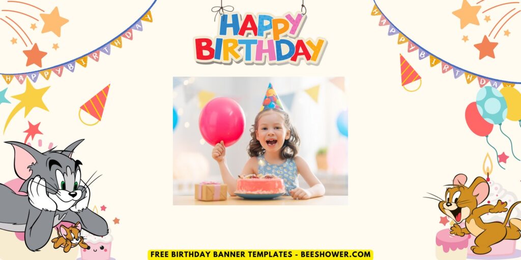 (Free Canva Template) Cutesy Tom And Jerry Birthday Banner Templates G