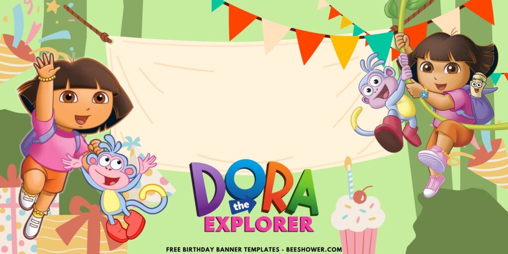 (Free Canva Template) Cute Dora The Explorer Birthday Banner Templates G