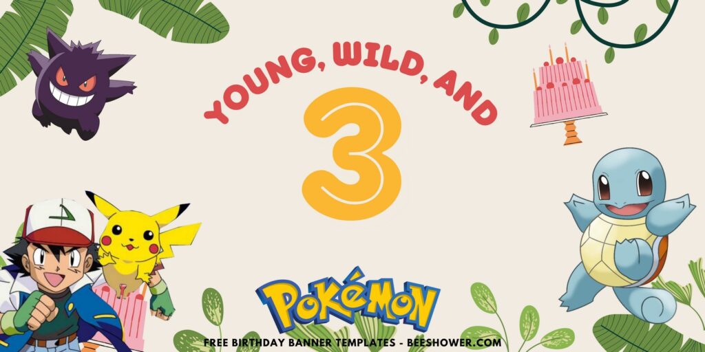 (Free Canva Template) Lovely Pokemon Jungle Bash Birthday Banner Templates H
