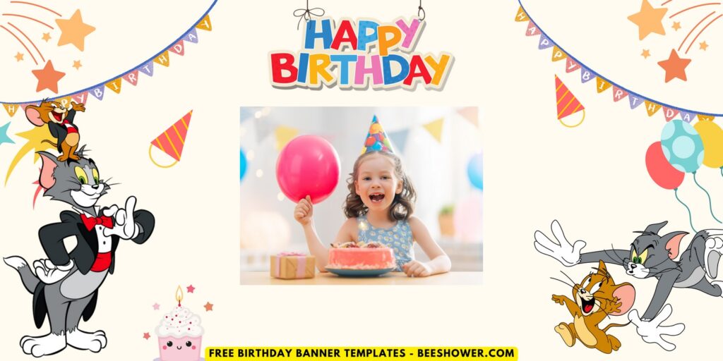 (Free Canva Template) Cutesy Tom And Jerry Birthday Banner Templates H