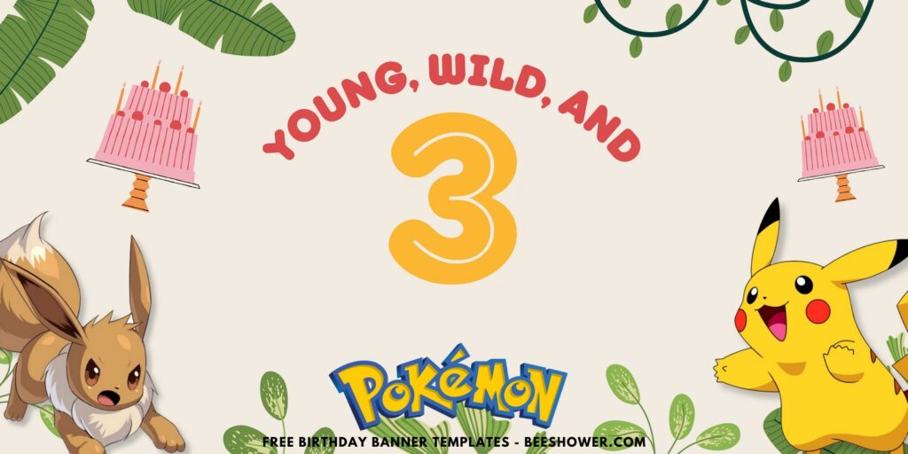 (Free Canva Template) Lovely Pokemon Jungle Bash Birthday Banner Templates K