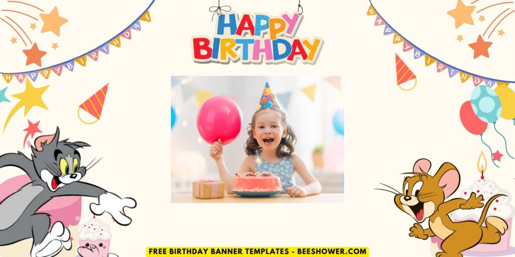 (Free Canva Template) Cutesy Tom And Jerry Birthday Banner Templates I