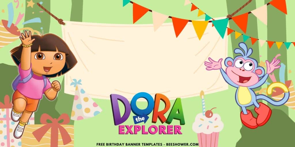 (Free Canva Template) Cute Dora The Explorer Birthday Banner Templates H