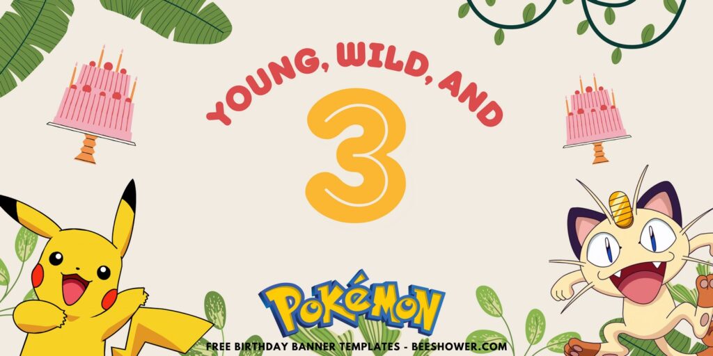 (Free Canva Template) Lovely Pokemon Jungle Bash Birthday Banner Templates I