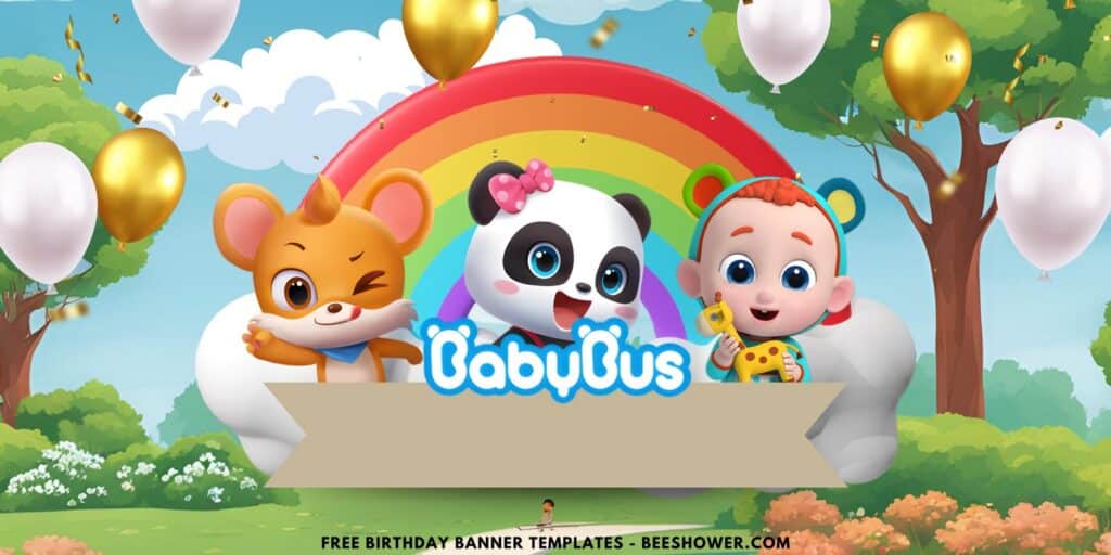 (Free Canva Template) Magical Rainbow BabyBus Birthday Backdrop Templates G