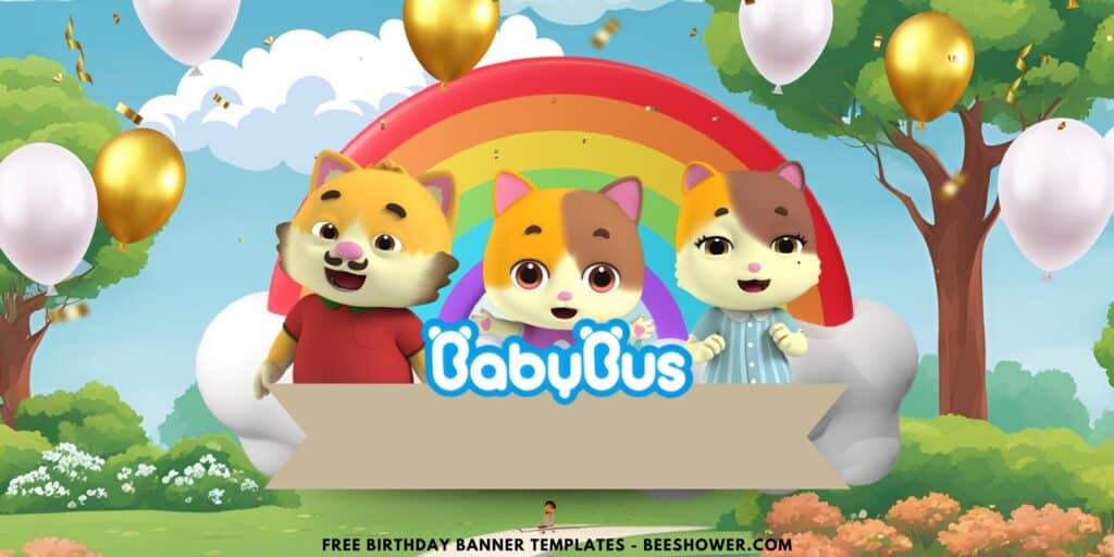 (Free Canva Template) Magical Rainbow BabyBus Birthday Backdrop Templates H