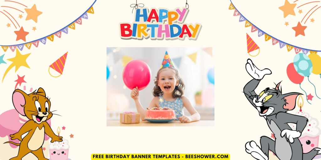 (Free Canva Template) Cutesy Tom And Jerry Birthday Banner Templates A