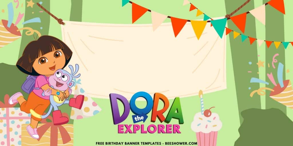 (Free Canva Template) Cute Dora The Explorer Birthday Banner Templates I