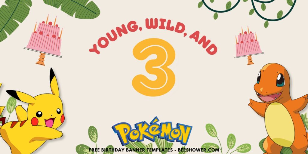 (Free Canva Template) Lovely Pokemon Jungle Bash Birthday Banner Templates B