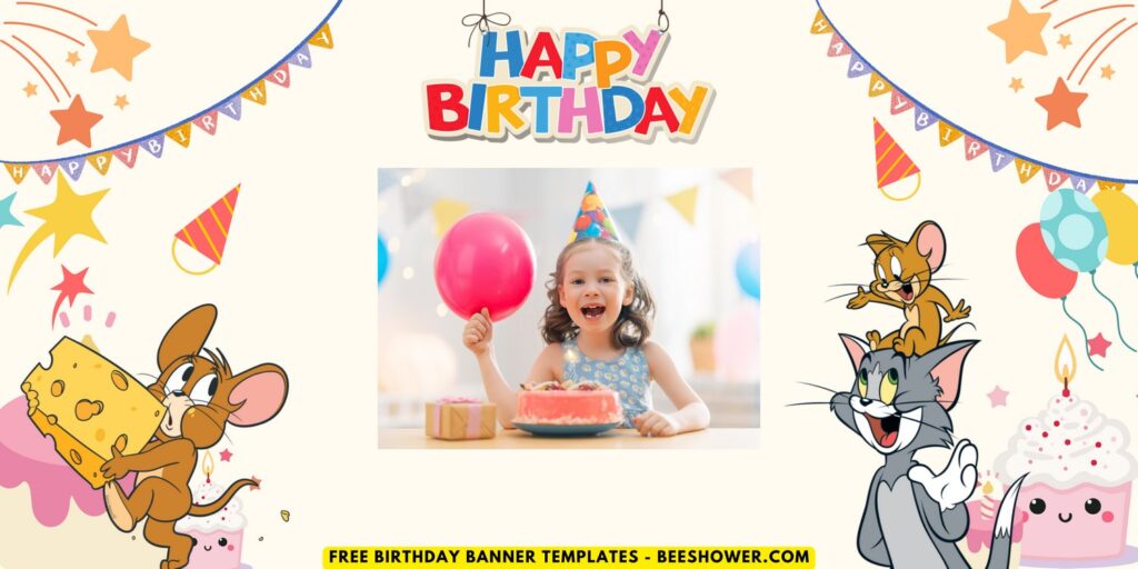 (Free Canva Template) Cutesy Tom And Jerry Birthday Banner Templates B