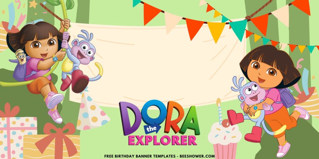 (Free Canva Template) Cute Dora The Explorer Birthday Banner Templates J