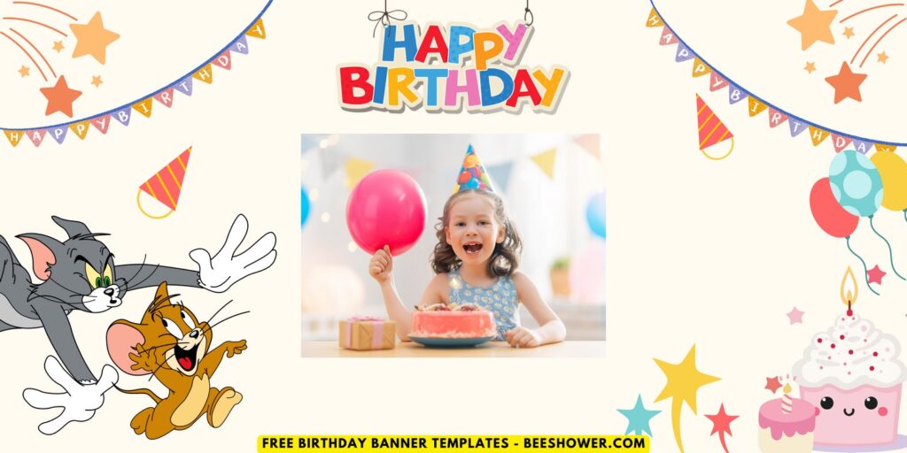 (Free Canva Template) Cutesy Tom And Jerry Birthday Banner Templates C