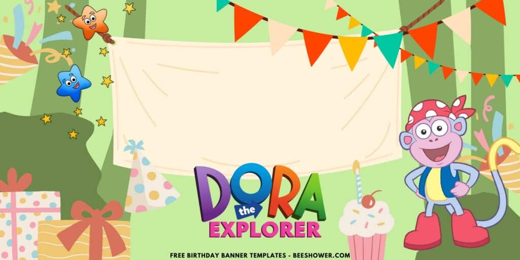 (Free Canva Template) Cute Dora The Explorer Birthday Banner Templates B