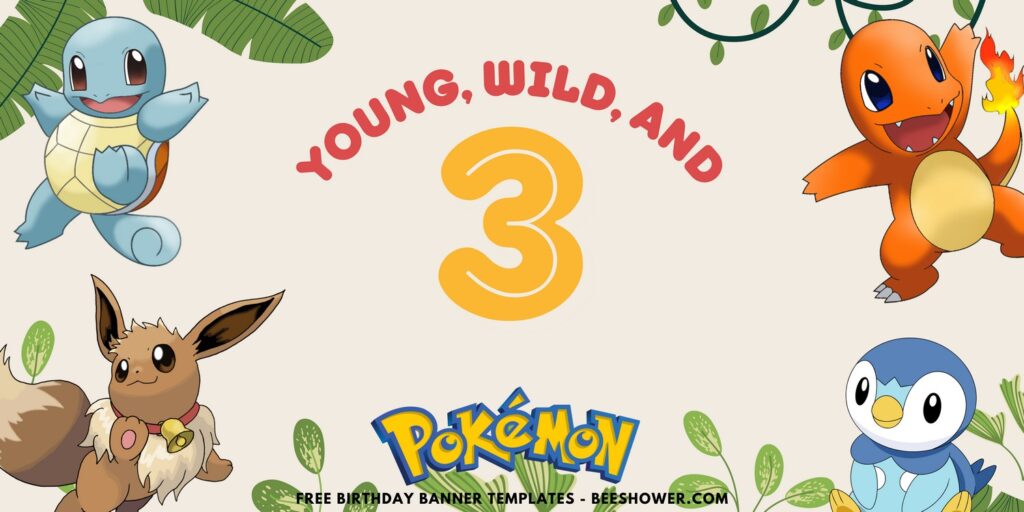 (Free Canva Template) Lovely Pokemon Jungle Bash Birthday Banner Templates C