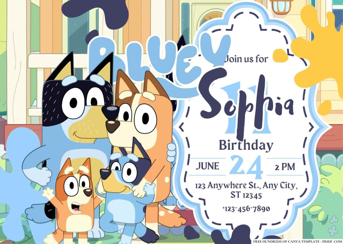 FREE Editable Bluey Birthday Invitations | Beeshower