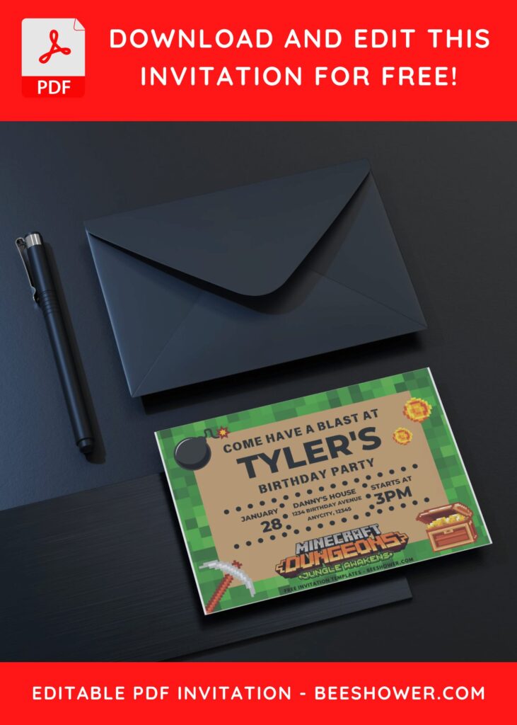 1 11 - Downloadable (Free PDF Invitation) Minecraft Pixel Birthday Invitation - Template No. 56