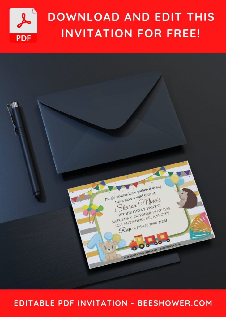 1 12 - Downloadable (Free PDF Invitation) Animal Parade Birthday Invitation - Template No. 47