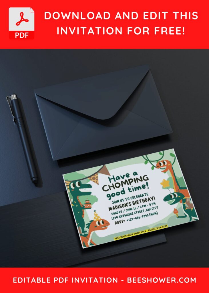 Stomp Chomp Dinosaur Birthday Invitation