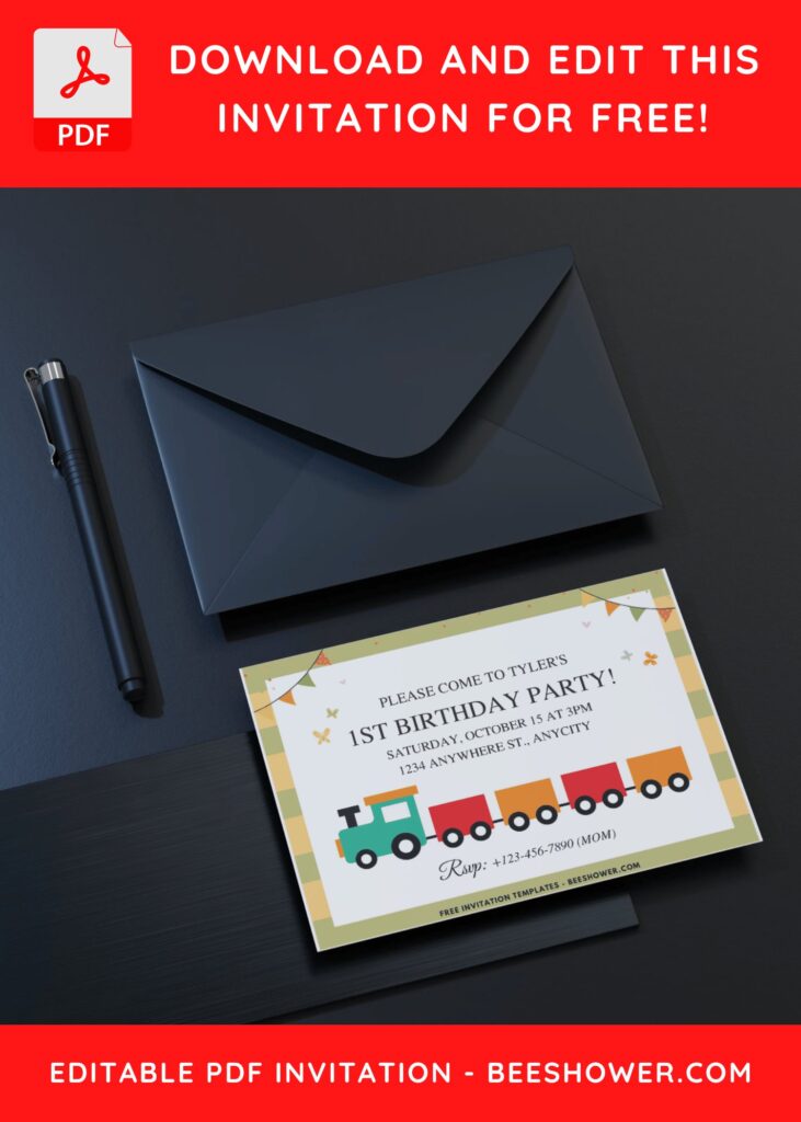 1 15 - Downloadable (Free PDF Invitation) Steam Train Birthday Invitation - Template No. 68