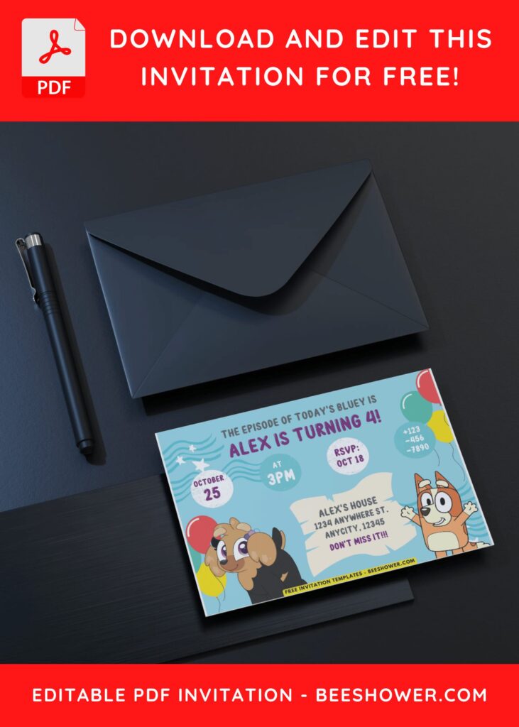 1 16 - Downloadable (Free PDF Invitation) Bluey And Friends Baby Shower Invitation - Template No. 30