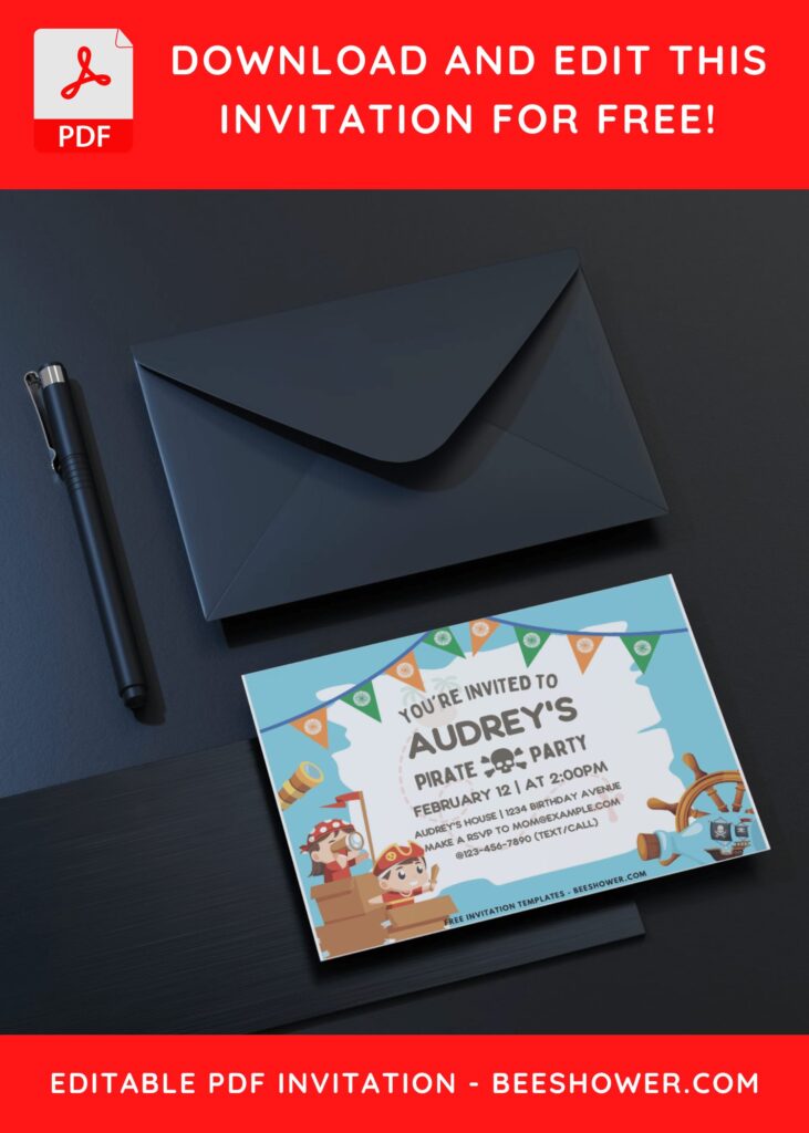 1 20 - Downloadable (Free PDF Invitation) Ahoy Pirate Baby Shower Invitation - Template No. 42