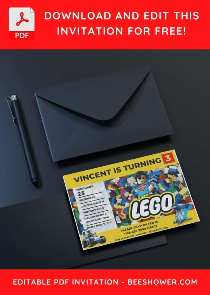 Lego Mini Figure Birthday Invitation with