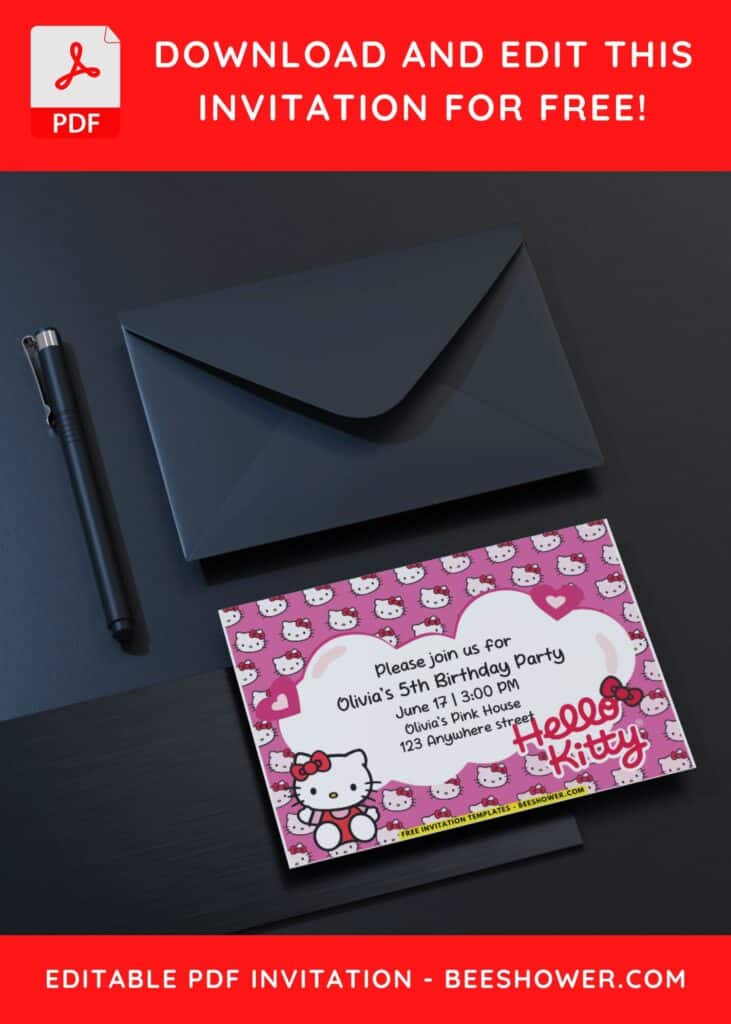 Pink Hello Kitty Birthday Invitation