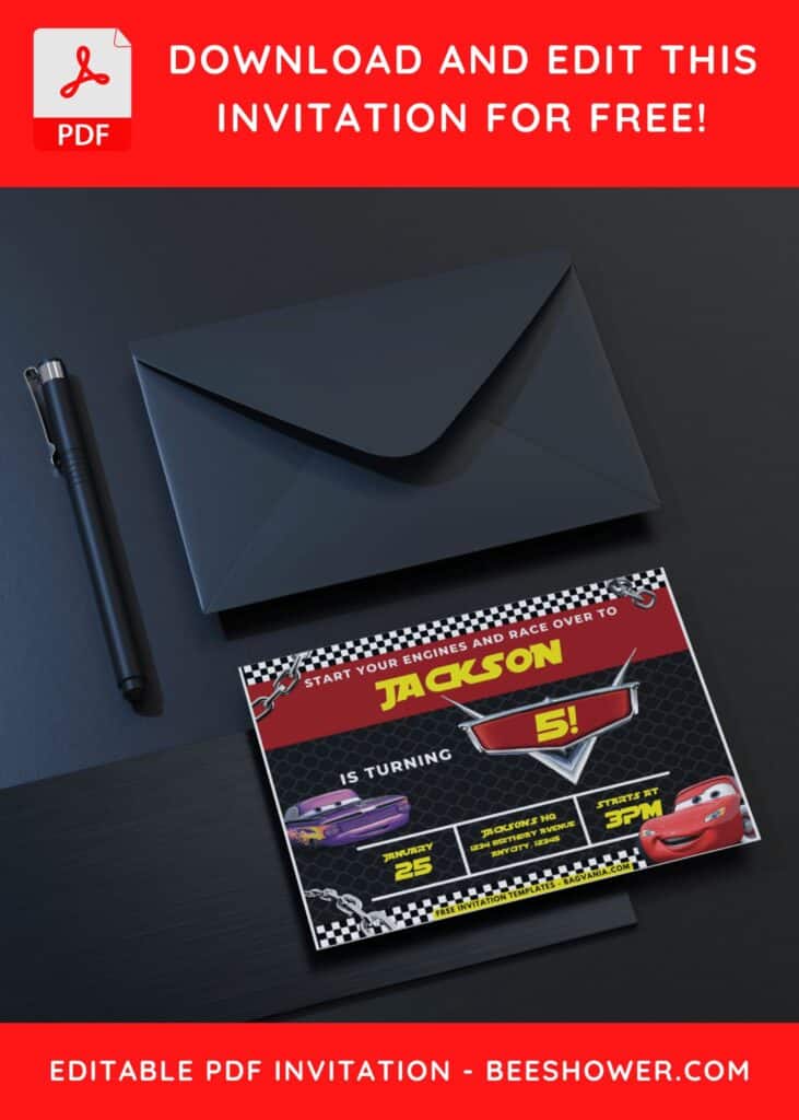 1 3 - Downloadable (Free PDF Invitation) Disney Cars Checkered Flag Baby Shower Invitation - Template No. 34