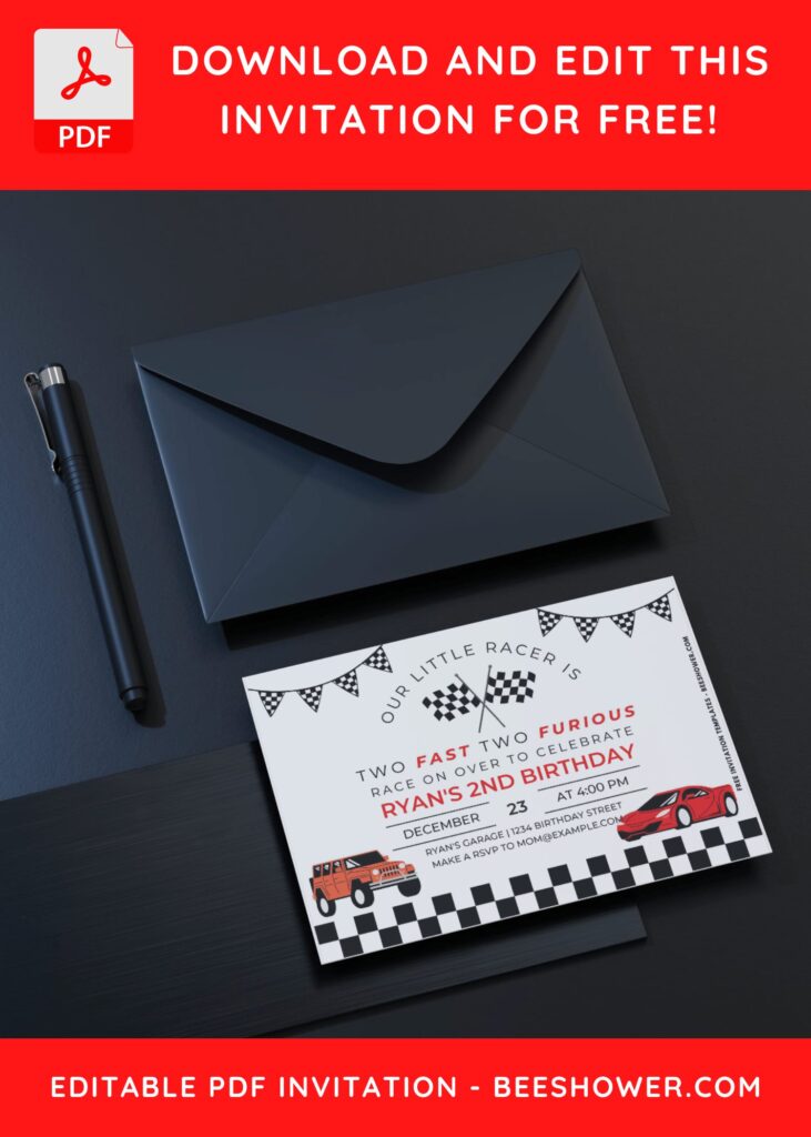 Kids Invitation With Two Fast theme