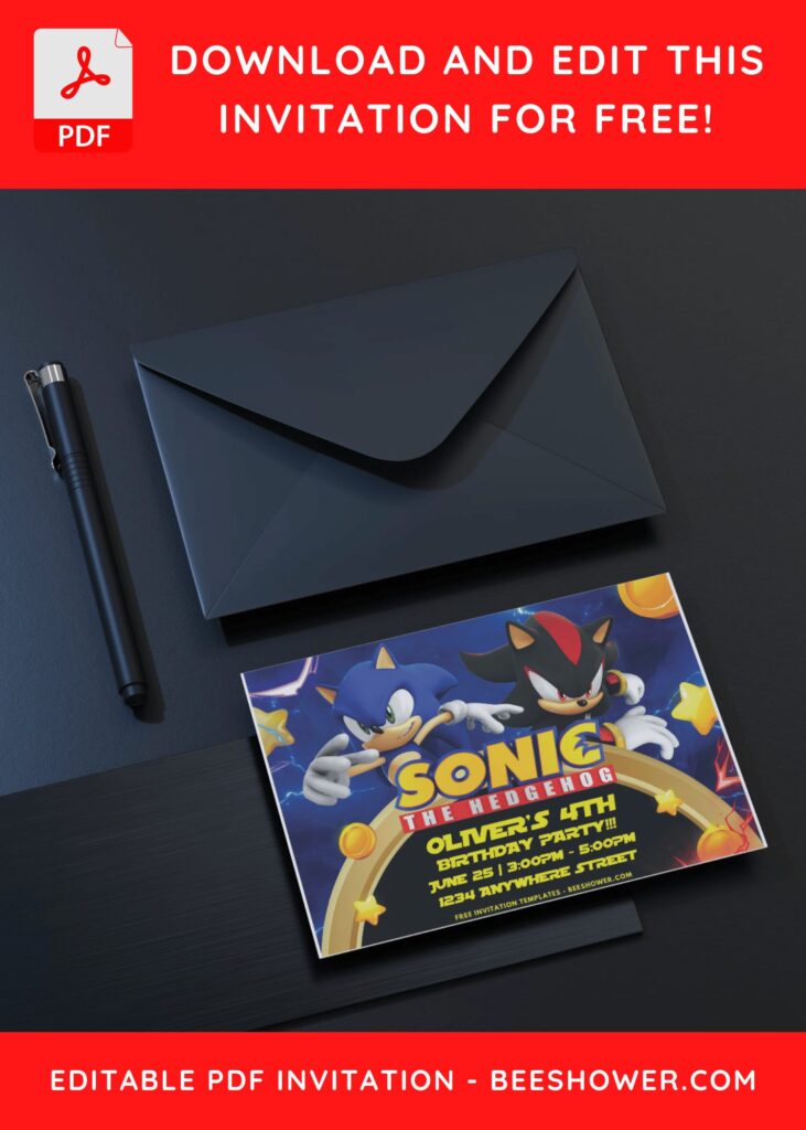 1 6 - Downloadable (Free PDF Invitation) Lightning Burst Sonic Hedgehog Baby Shower Invitation - Template No. 42