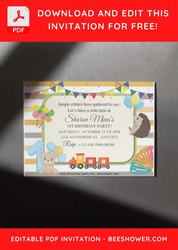 2 12 - Downloadable (Free PDF Invitation) Animal Parade Birthday Invitation - Template No. 47