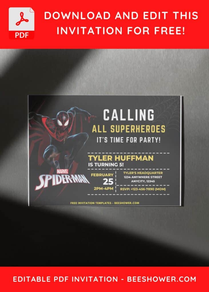 2 17 - Downloadable (Free PDF Invitation) Spider-Man Miles Morales Birthday Invitation - Template No. 38