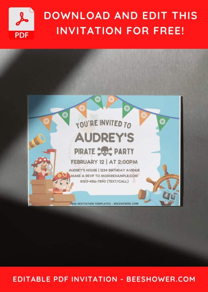 2 20 - Downloadable (Free PDF Invitation) Ahoy Pirate Birthday Invitation & Party Ideas - Template No. 74