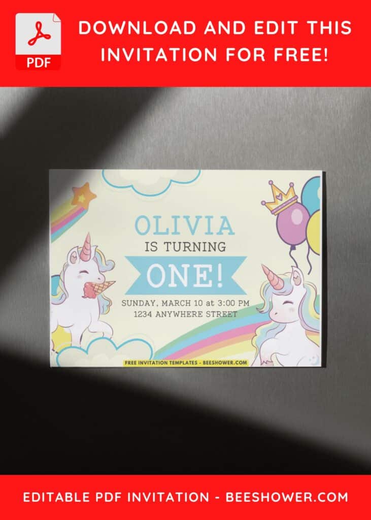 2 21 - Downloadable (Free PDF Invitation) Pastel Rainbow Unicorn Baby Shower Invitation - Template No. 38